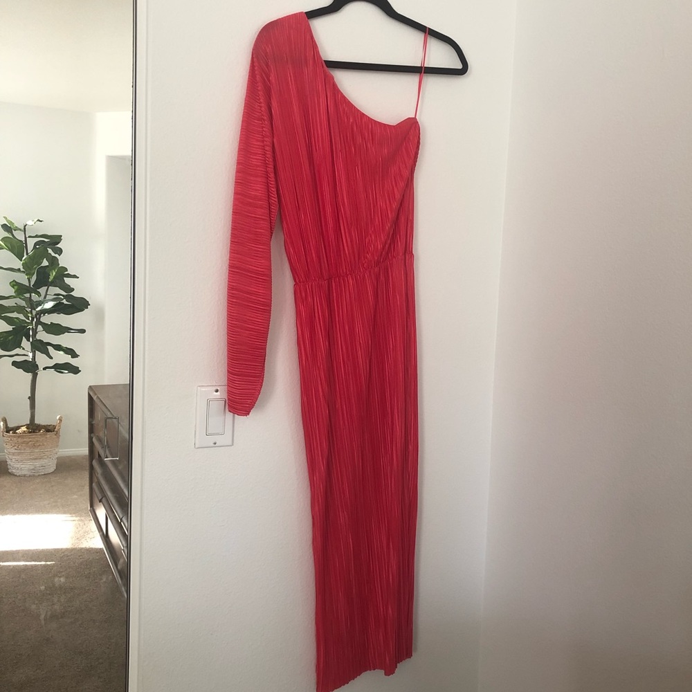 Hot Pink One Shoulder Midi Dress